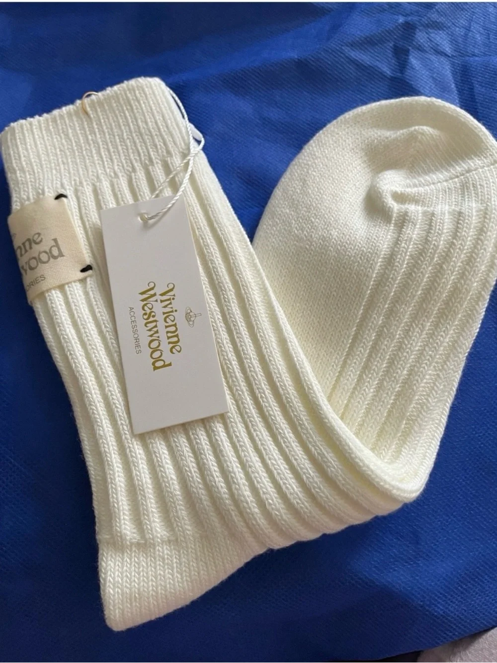 Vivienne Westwood Cream Ribbed Cotton Blend Socks